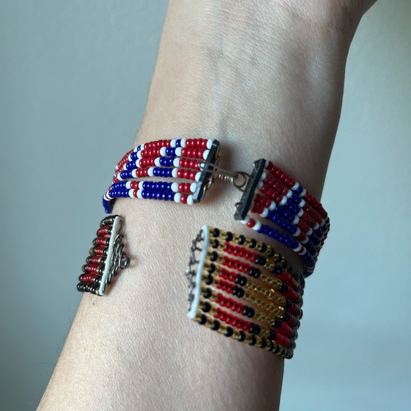 Vintage Small Beaded Cuff/Bangle Bracelet Set - Picture 5 of 10